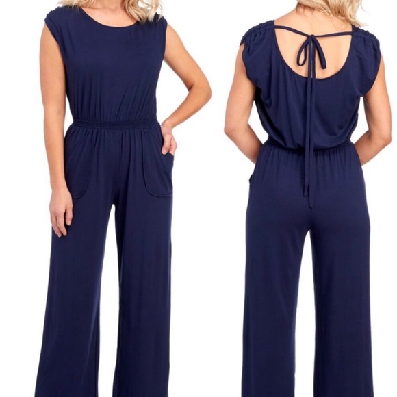 Max Studio Pants - Max Studio Navy Blue Casual Knit Jumpsuit